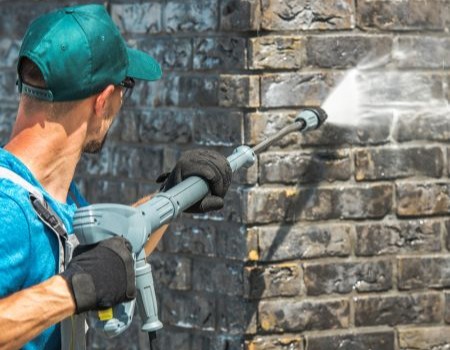 Professional pressure washing brick home